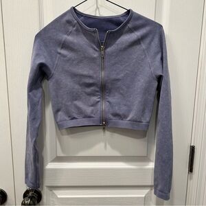 Women’s Blue/Gray Zip-Up Cropped Jacket Size Small Great Condition